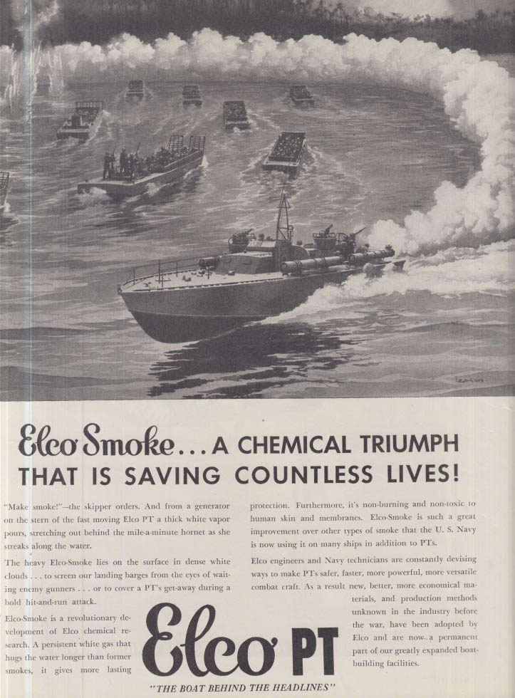 Image for Elco PT Boat Smoke - Chemical Triumph Saving Lives - Electric Boat ad 1944