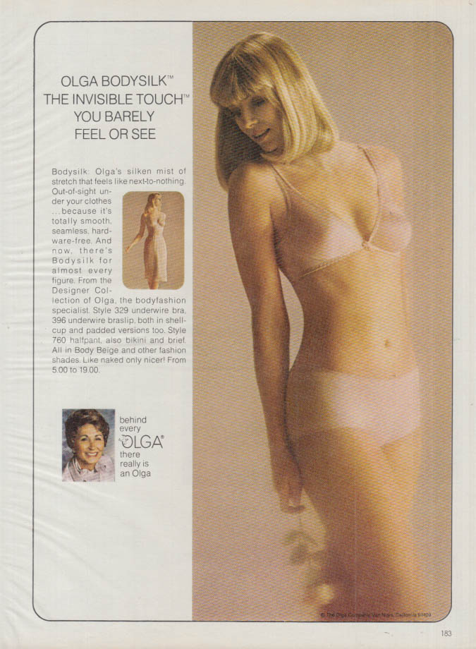 The Invisible Touch You Barely Feel or See: Olga Bodysilk bra & panties ad  1979