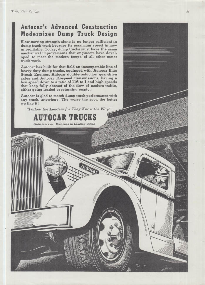 Image for Advanced Construction Modernizes Dump Truck Design - Autocar ad 1937 T