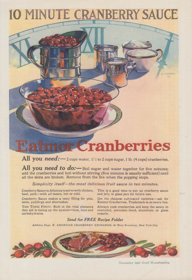 Image for 10 Minute Cranberry Sauce - Eatmor Cranberries ad 1926