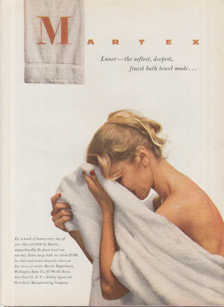 Softest deepest finest bath towel made Martex Luxor Towels ad 1951
