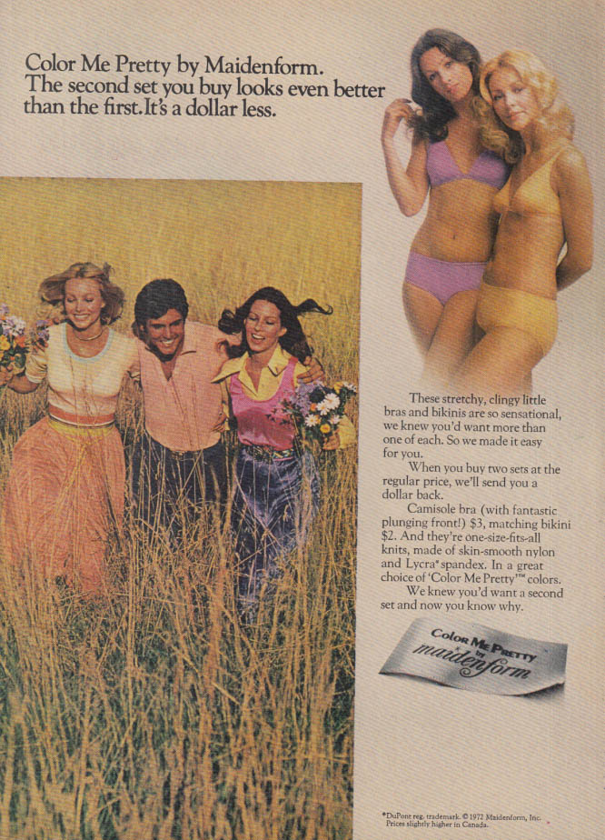 Second set a dollar less: Color Me Pretty Bra & Panties Maidenform ad 1972