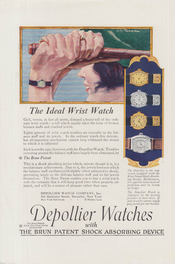 Image for The Ideal Wrist Watch - Depollier Watches ad 1920s woman golfer tees off