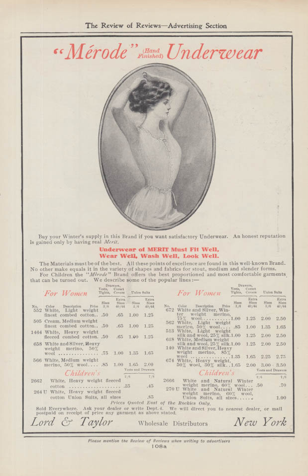 Merode Underwear - by Merit must fit well wear well wash well ad 1909