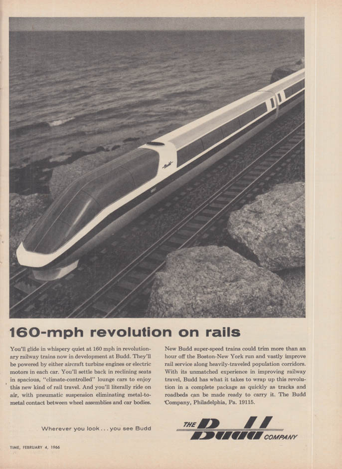 Image for 160-mph revolution on rails Budd Super-Speed Trains ad 1966 T
