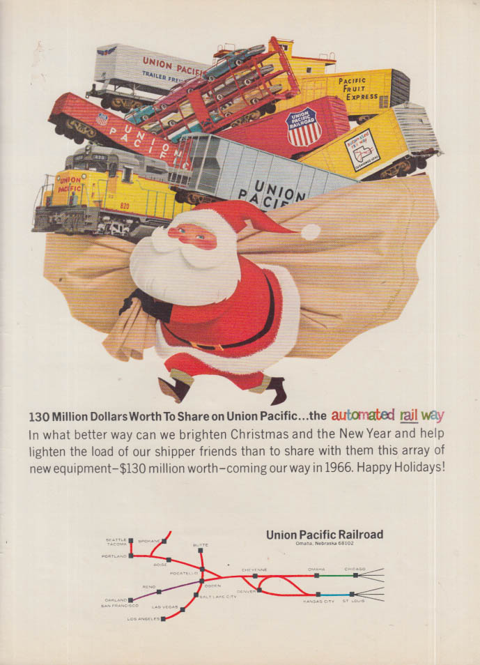Image for 130 million dollars worth to share on Union Pacific RR ad 1965 Santa Claus USN
