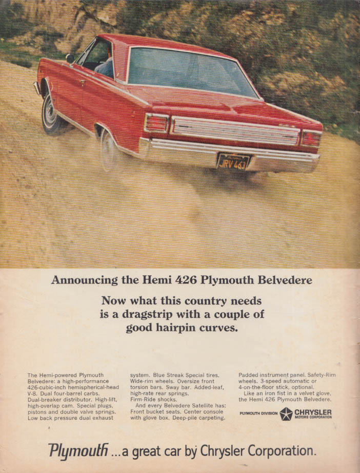 Image for Announcing the Hemi 426 Plymouth Belvedere ad 1966 HR