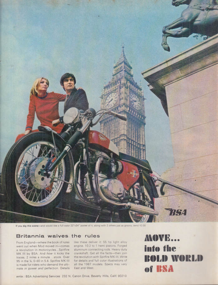 Image for Britannia waives the rules - BSA Spitfire Mk III ad 1968 HR