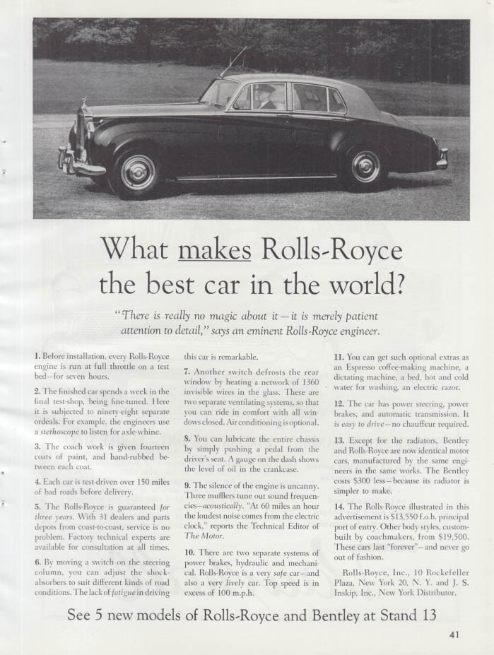 Image for What makes Rolls-Royce the best car in the world? Ad 1958 NYAS