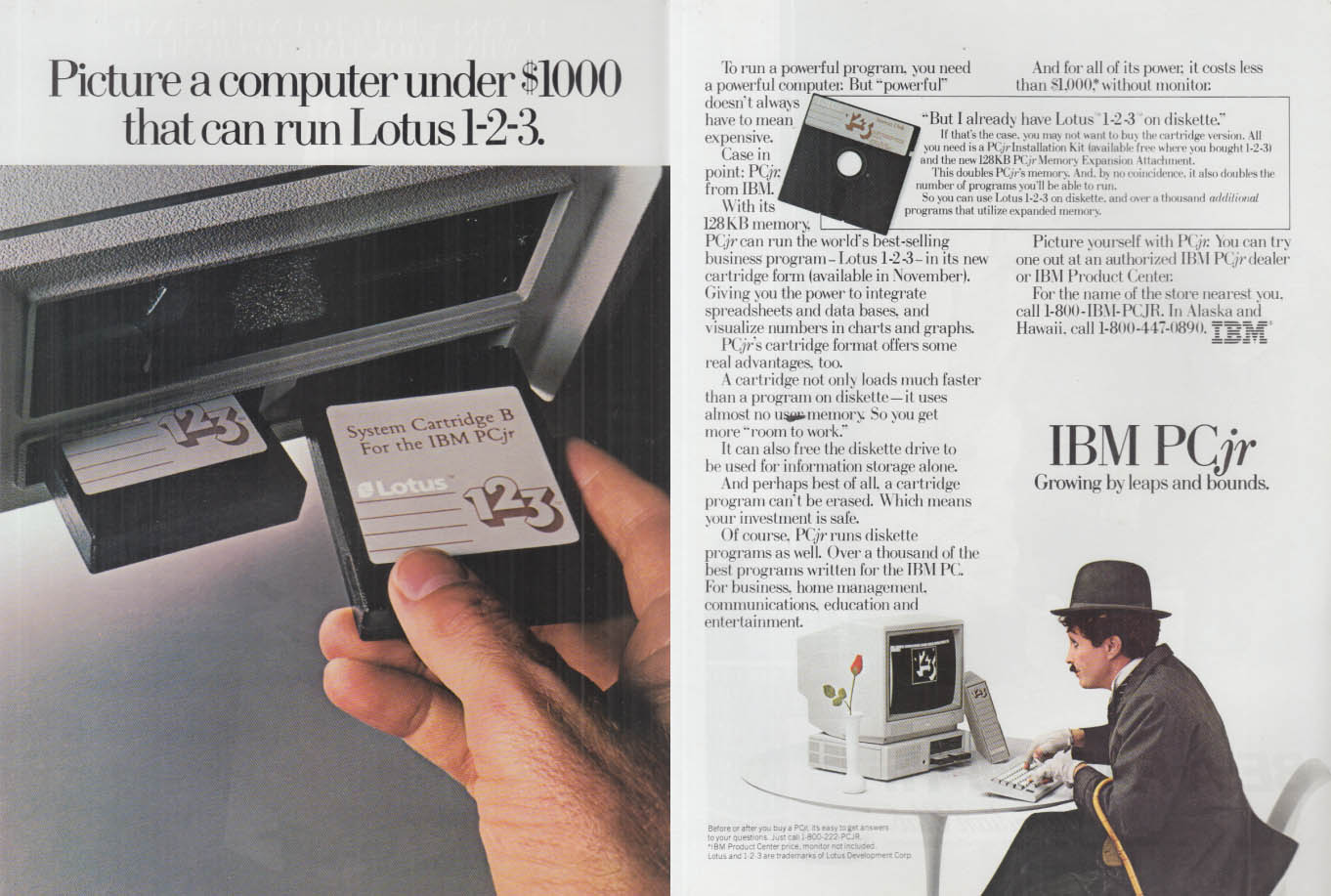 Image for A computer under $1000 that can run Lotus 1-2-3: IBM PCjr ad 1982 NY