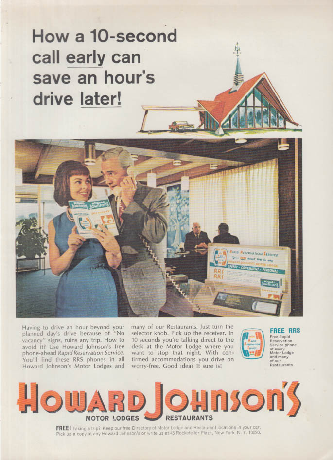 Image for A 10-second call early can save an hour's drive later Howard Johnson's ad 1966
