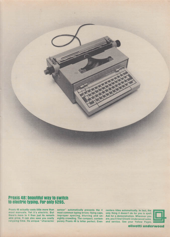 Image for Beautiful way to switch to electric typing Olivetti Underwood Praxis 48 ad 1966