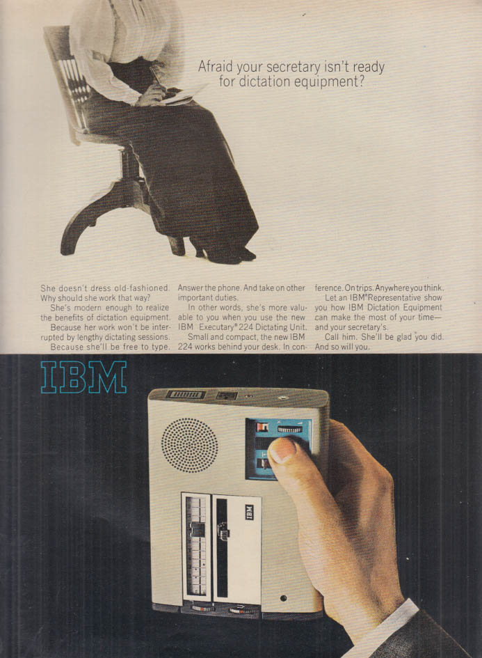 Image for Afraid your secretary isn?t ready for dictation equipment? IBM Executary ad 1966