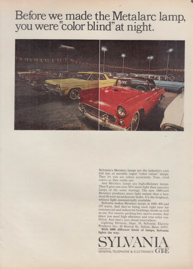 Image for 1955 Ford Thunderbird 1964 Chevrolet Sylvania Metalarc lights ad 1966 T