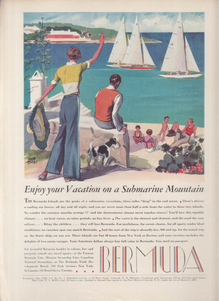 Image for Enjoy your Vacation on a Submarine Mountain: Bermuda tourism ad 1934 Treidler
