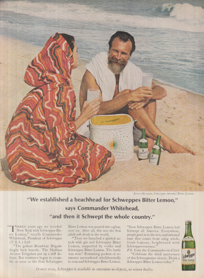 Image for A beachhead for Schweppes Bitter Lemon Cdr Whitehead ad 1966 Nwk