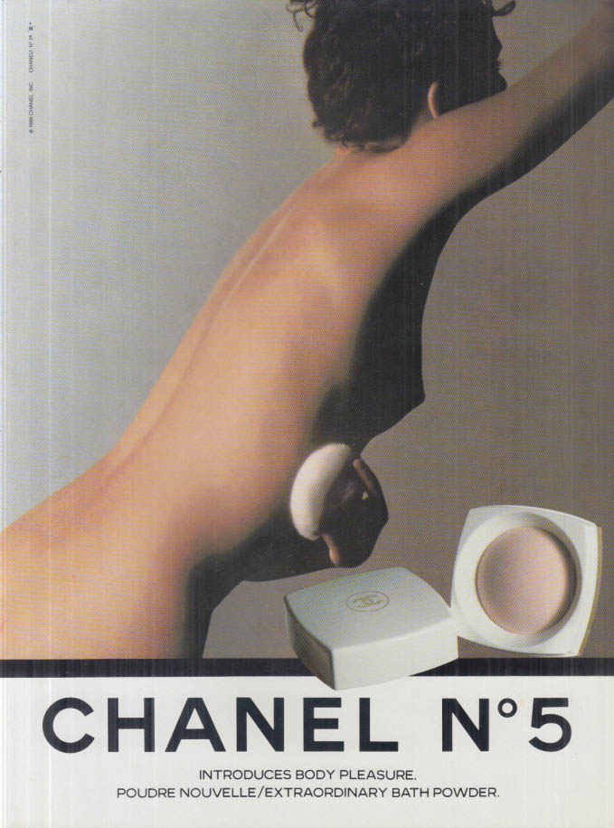 Body Pleasure Poudre Nouvelle by Chanel No 5 ad 1986 nude model NY
