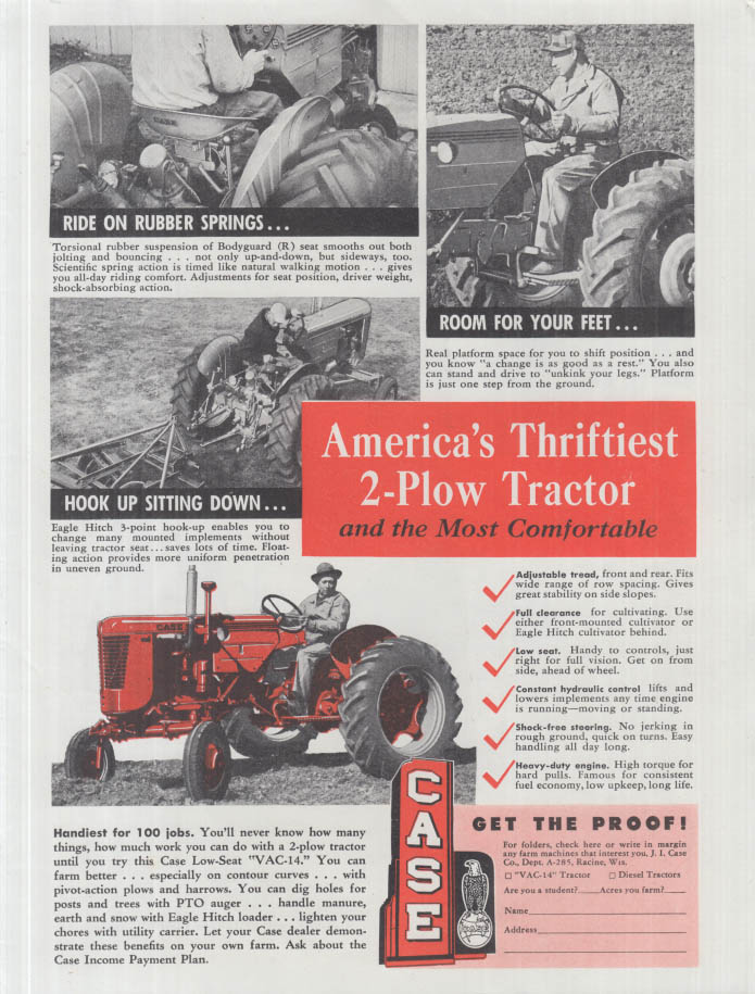 Image for America's Thriftiest 2-Plow Tractor - Case VAC-14 Tractor ad 1955 BF