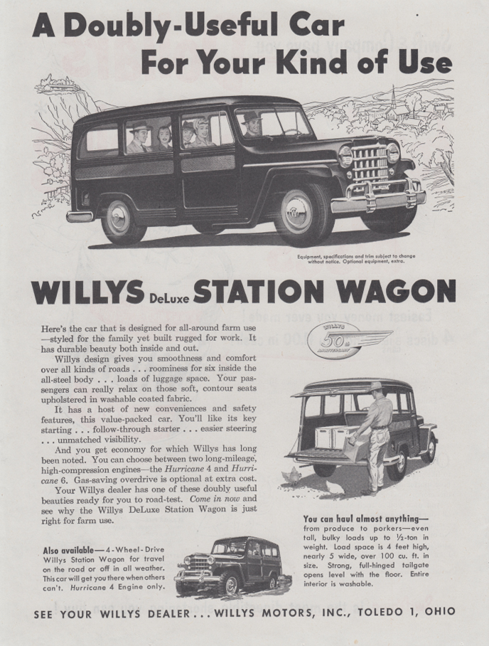 Image for A Doubly-Useful Car for Your Kind of Use Willys Station wagon ad 1953 CG