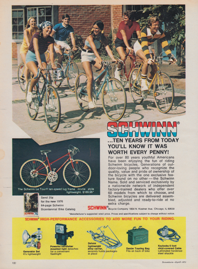 Image for 10 years from today you'll know it was worth every penny Schwinn Bicycle ad 1976