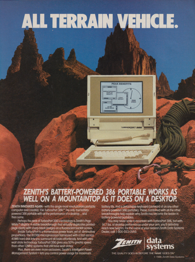 Image for All Terrain Vehicle Zenith Battery-Powered 386 Portable Computer ad 1988