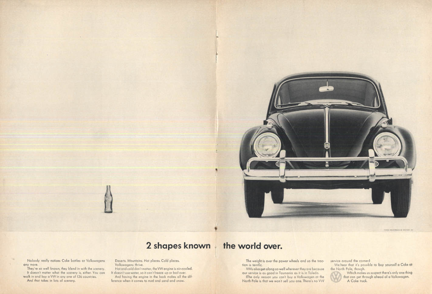 Image for 2 shapes known the world over Coca-Cola bottle & Volkswagen ad 1962 NY