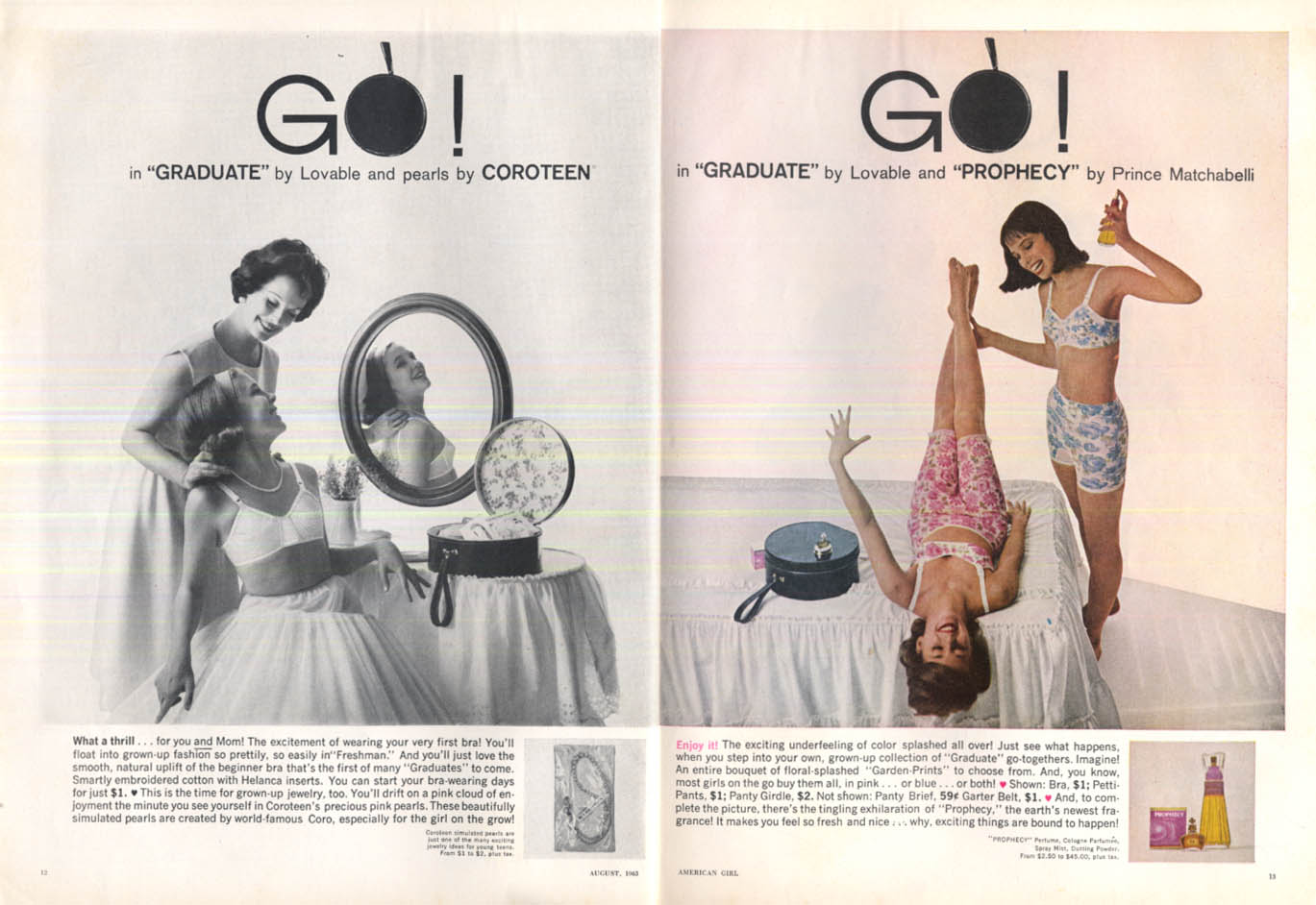 Girl on the Grow & On the GO - Lovable bra girdle slip for teens ad 1963 AG