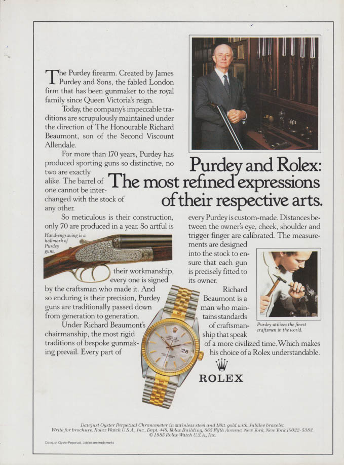 Image for Purdey Shotgun & Rolex Wristwatch: most refined expression of their arts ad 1991