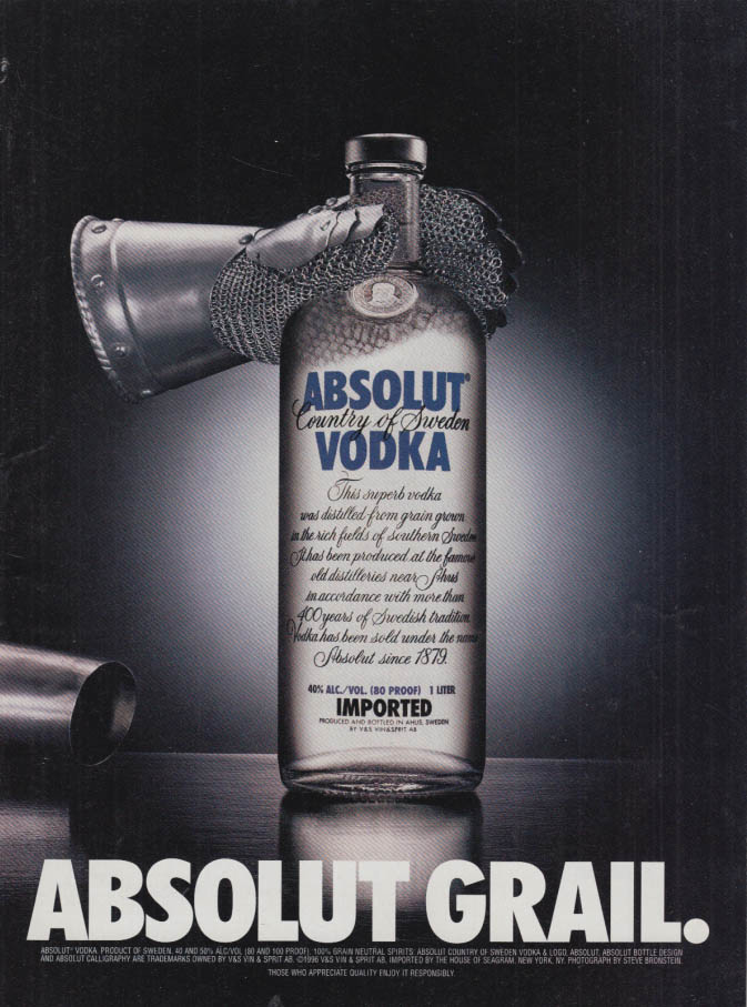 Image for Absolut Grail - Absolut Vodka ad 1996 NY chain mail gauntlet glove