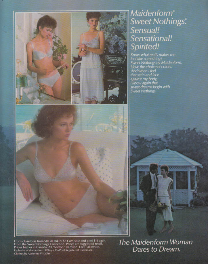 Sensual! Sensational! Spirited! Maidenform Sweet Nothings bra panties ad  1985