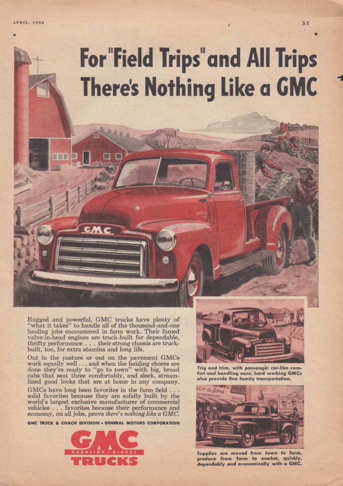 Image for For Field Trips There's Nothing Like a GMC Pickup ad 1950 FJ