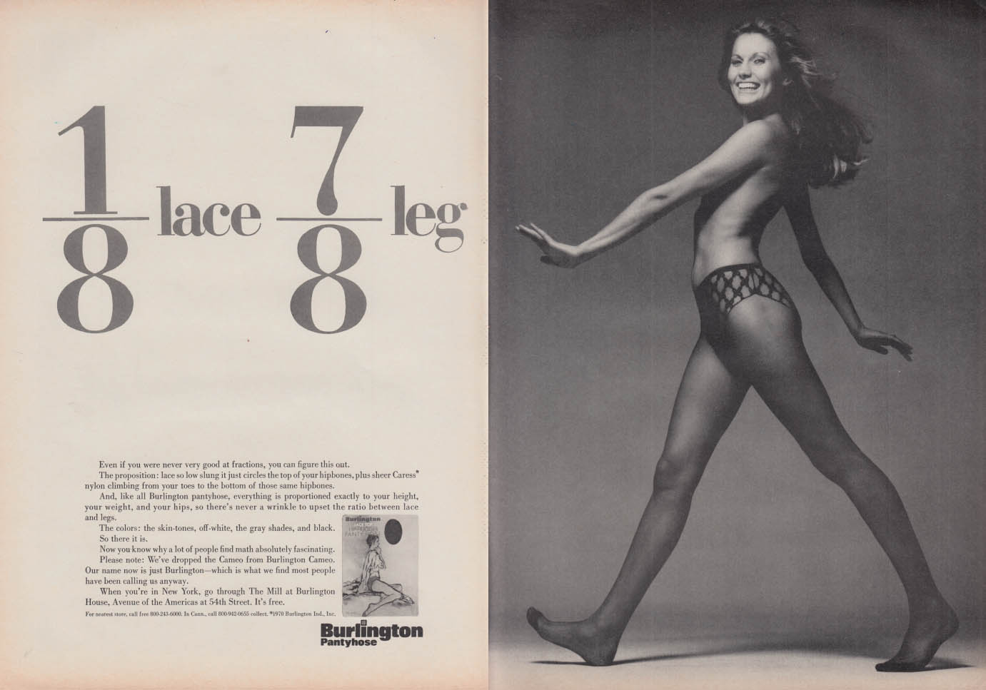 Image for 1/8 lace - 1/8 leg: Burlington Pantyhose ad 1970 NY