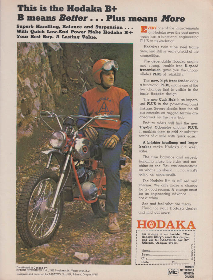 Image for B means Better - Plus means More: Hodaka B+ Motorcycle ad 1971