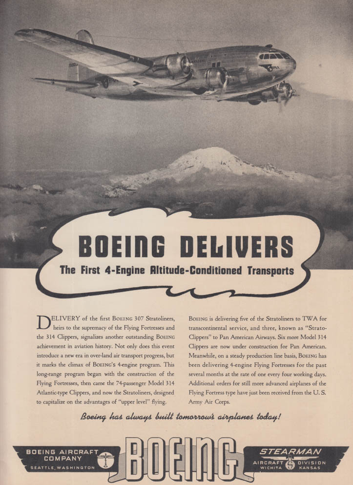 Image for 1st 4-engine Altitude-Controlled Transport Pan Am Boeing 314 Stratoliner ad 1940