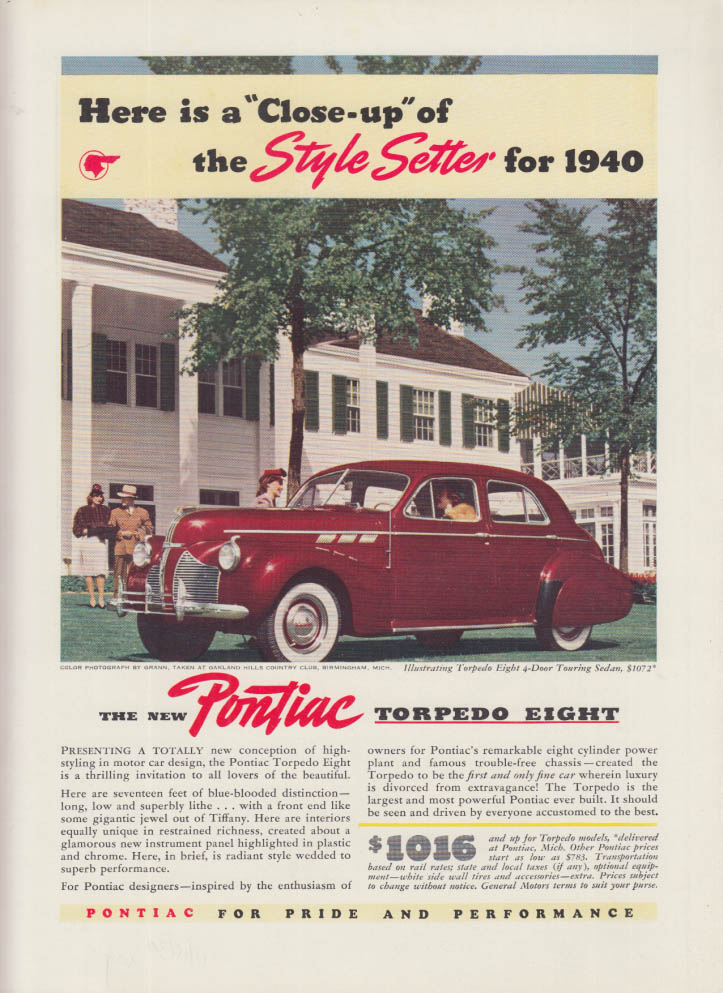 Image for A close-up of the Style Setter - Pontiac Torpedo Eight ad 1940 NY