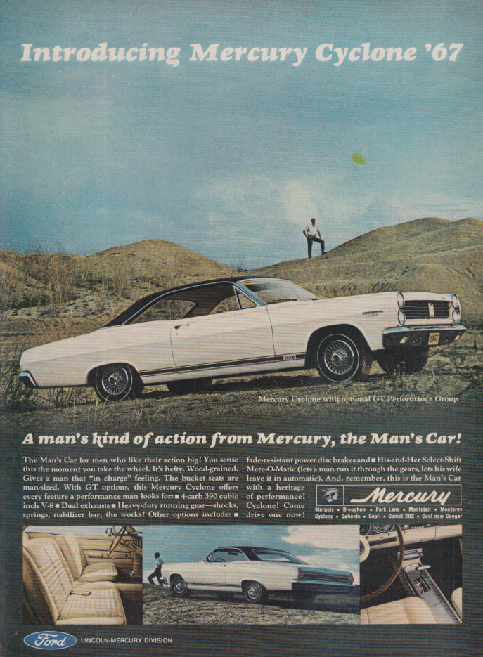 Image for A man's kind of action Mercury Cyclone GT ad 1967