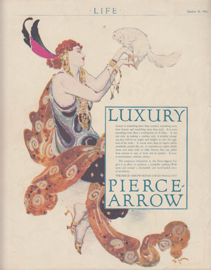 Image for Luxury is more than comfort beauty & style: Pierce-Arrow ad 1916 white cat