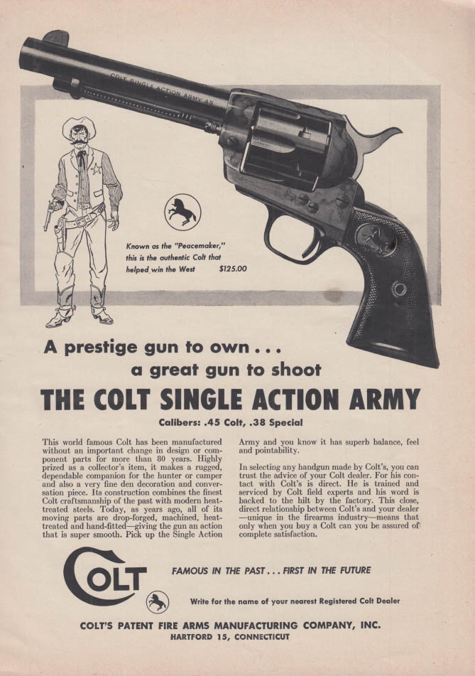 Image for A prestige gun to own a great gun to shoot Colt Single Acction Army ad 1957