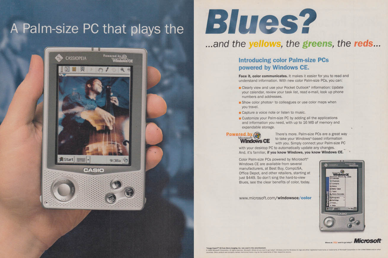 Image for A Palm-size PC that plays the blues? Casio with Windows CE ad 1999