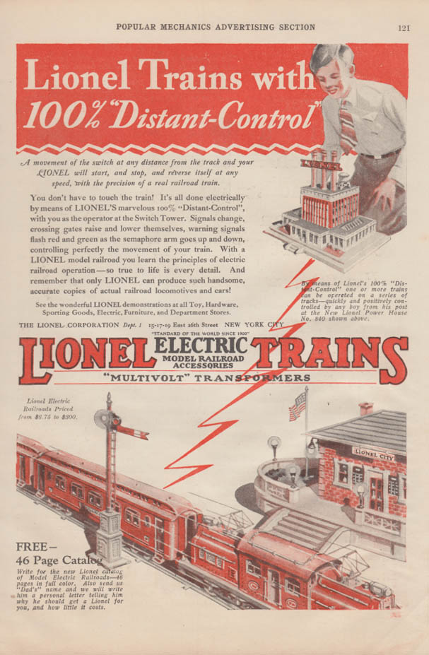 Image for 100% Distant-Control: Lionel Electric Trains ad 1928