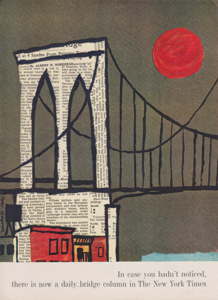 Image for A daily bridge column now in the New York Times ad 1960 Tomi Ungerer art