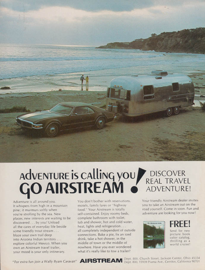 Image for Adventure is calling you! Go Airstream Trailer ad 1969 Oldsmobile Toronado