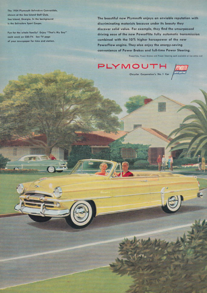 Image for An enviable reputation Plymouth Belvedere Convertible at Sea Island GA ad 1954 Y