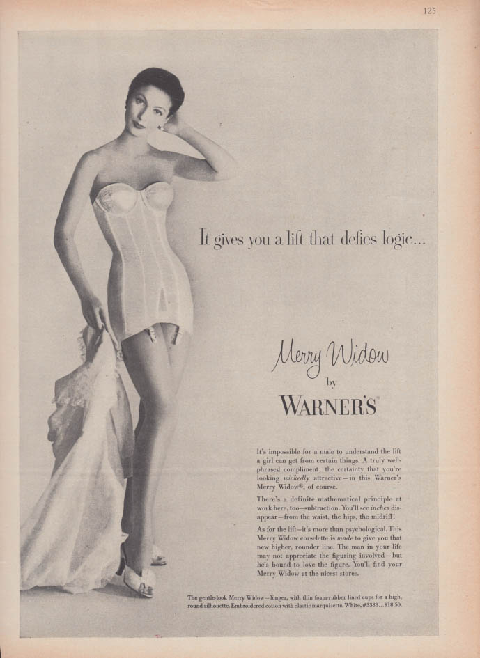 It gives you a lift that defies logic - Warner's Merry Widow girdle ad 1956