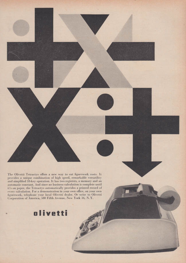 Image for A new way to cut figurework costs: Olivetti Tetractys Calculator ad 1957
