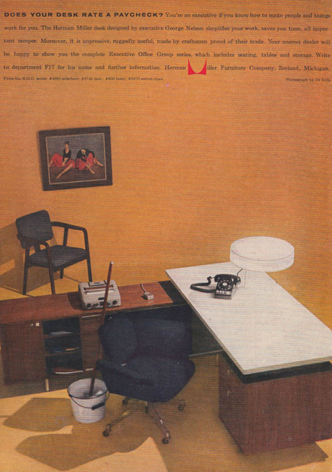 Image for Does your desk rate a paycheck? Herman Miller Executive Office Group ad 1957