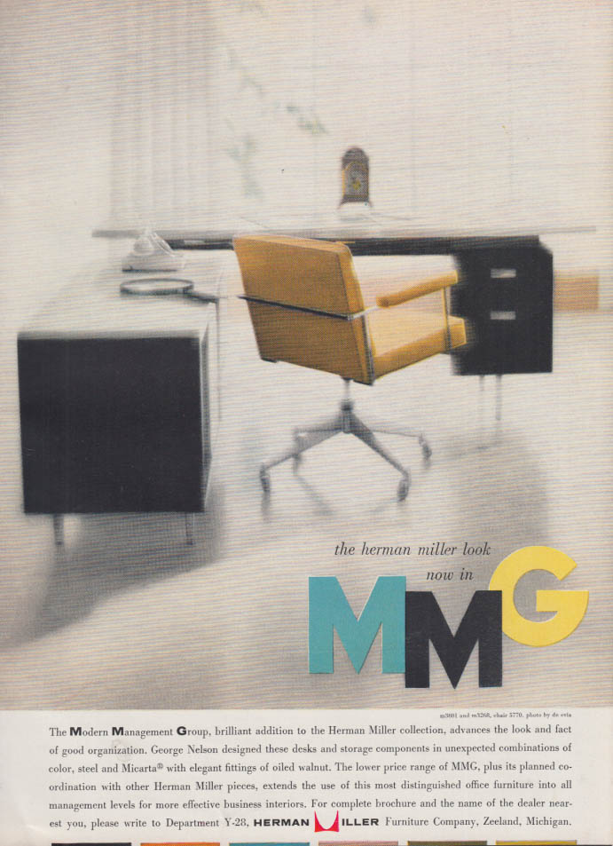 Image for George Nelson desk & chair for Herman Miller Furniture ad 1958