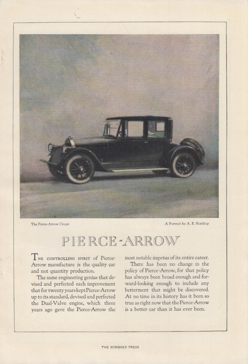 Image for The quality car not quantity production: Pierce-Arrow Coupe ad 1921 by Northrup