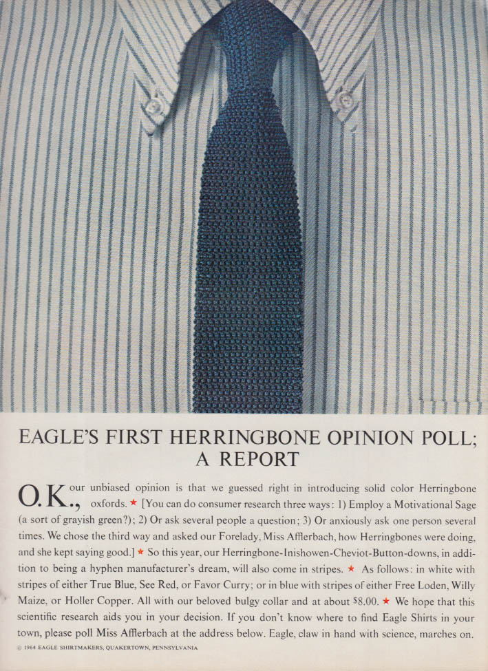 Image for OK our unbiased opinion: Eagle First Herringbone Shirt ad 1964 NY