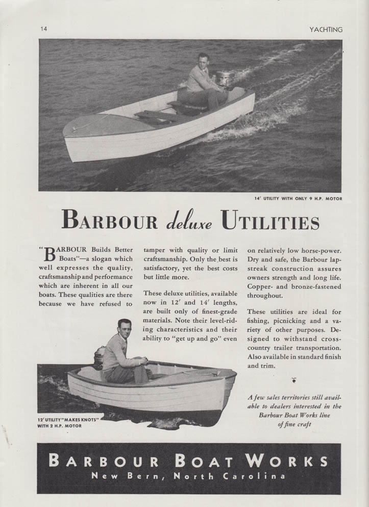 Image for Barbour deluxe Utility Boats from New Bern NC ad 1946